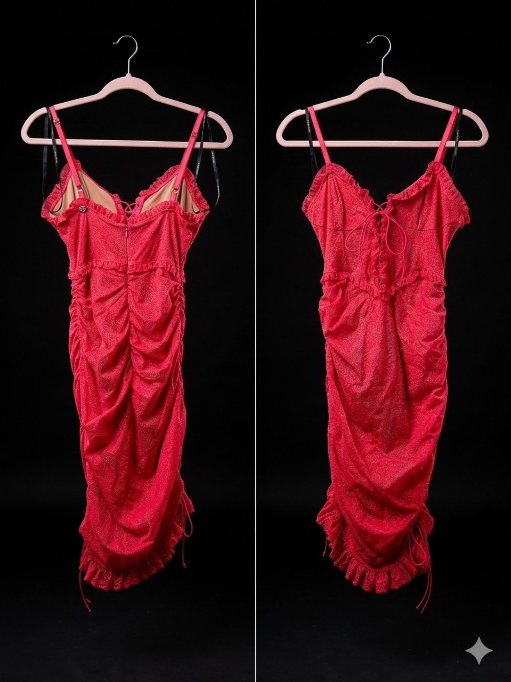 For Love & Lemons Pink Ruched Lace-Trim Mini Slip Dress